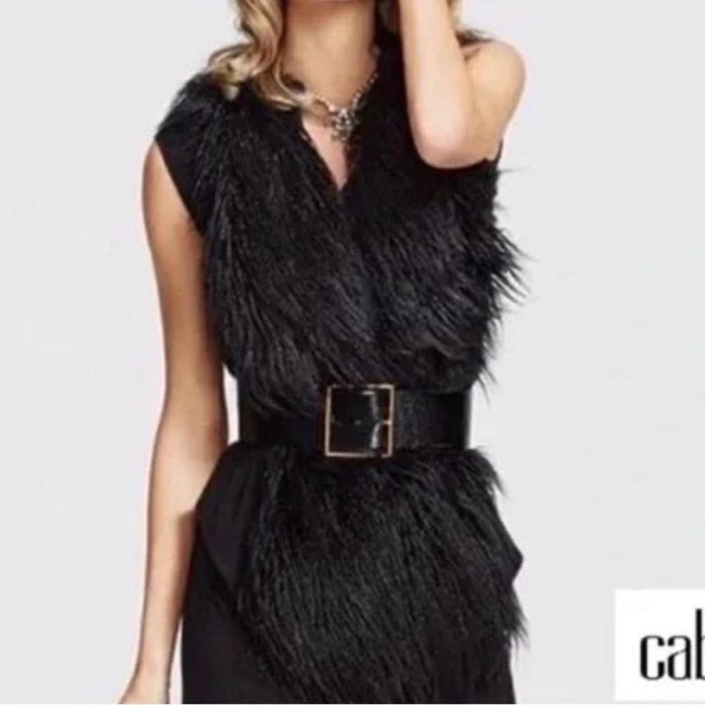 CABI BLACK INFINITE FAUX FUR SLEEVELESS VEST WOMENS SZ XS STYLE 929